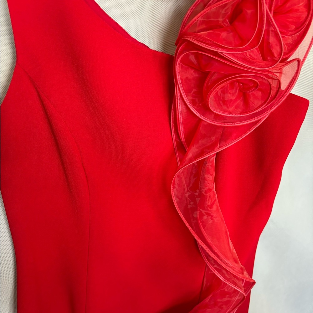 Karl Lagerfeld One Shoulder Red Dress with Floral Accent